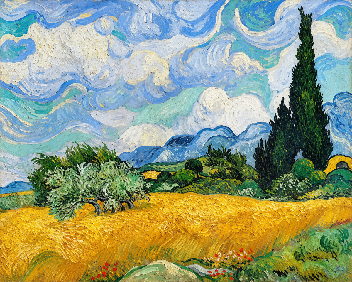 Wheat Field with Cypresses