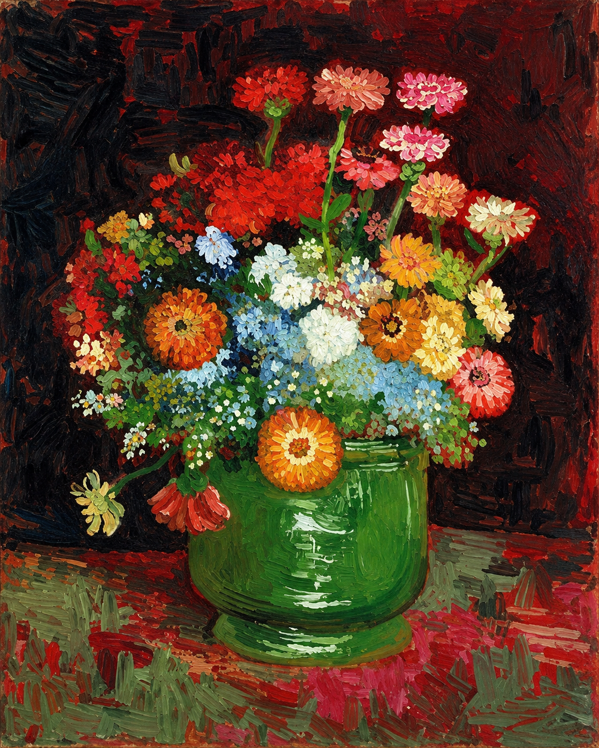 Vase with Zinnias